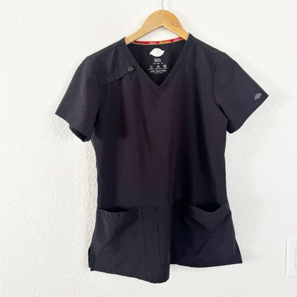 Dickies Scrub Top XS EDS Essentials Black V-Neck 4-Way Stretch DK615